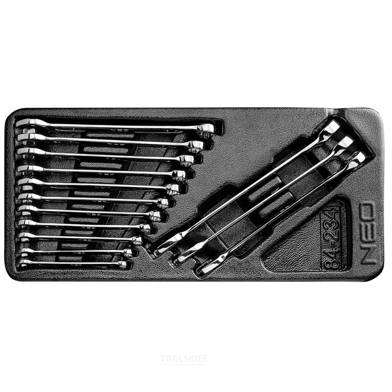 neo open-ended spanner set 14 pieces 6 t / m 19 mm, insert drawer, made according to din 3114