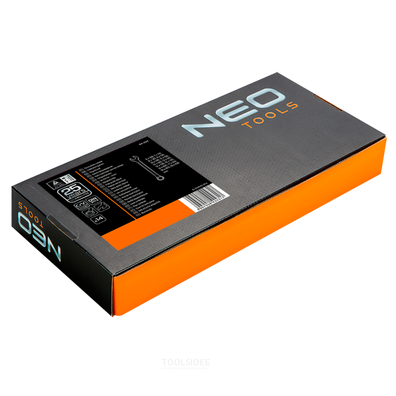 Neo öppningsnyckeluppsättning 14 delar 6 till 19 mm, insatslåda, tillverkad enligt DIN 3114