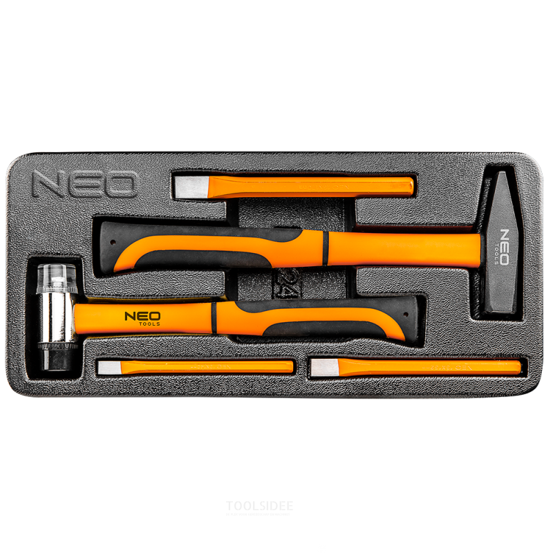 Neo hammare och kall mejseluppsättning 5 delar, sätt i lådan, kall mejsel 10