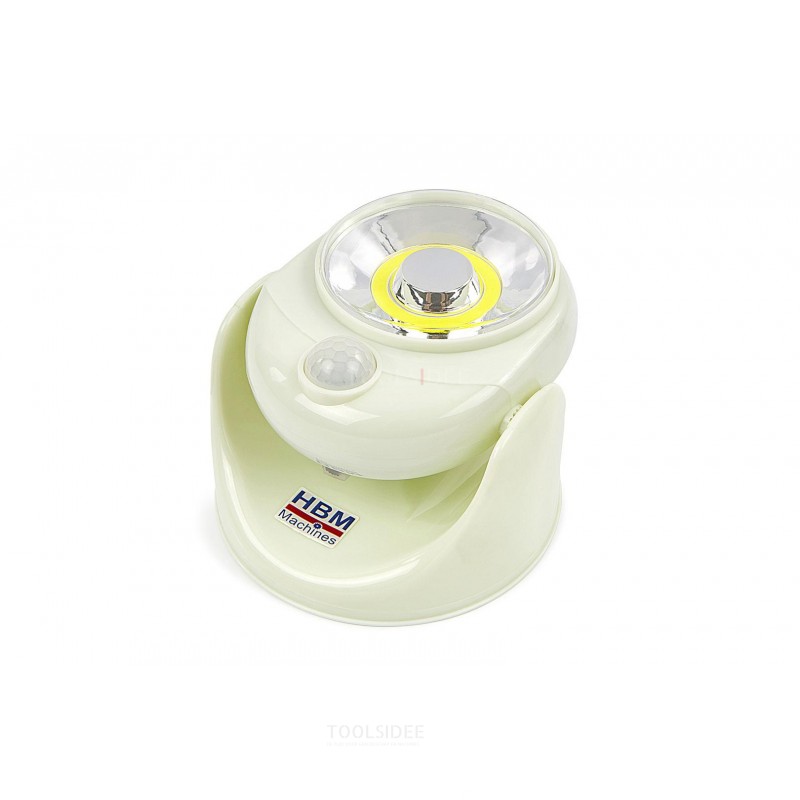 HBM 3 Watt COB LED-lampe med sensor 220 Lumen på batterier