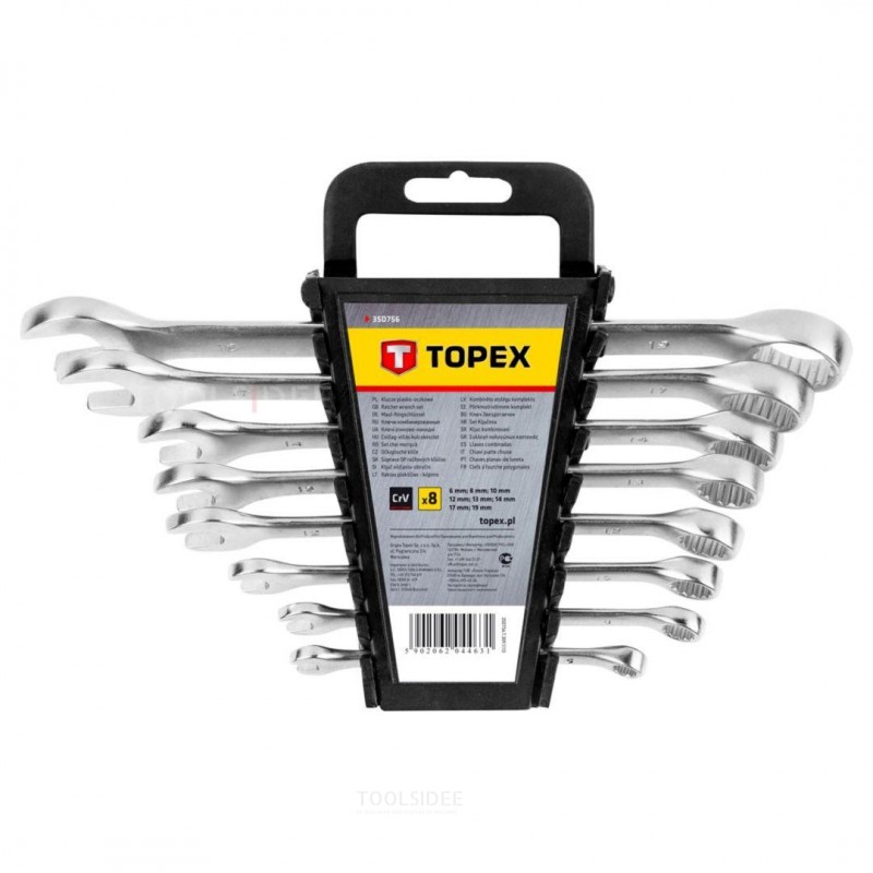 Topex ring / åbent skruenøgle sæt 6-19mm 8 stk