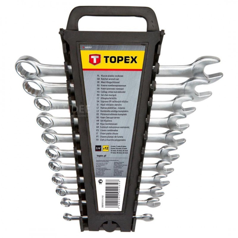 TOPEX ring / åpen nøkkel sett 6-22mm 12 deler