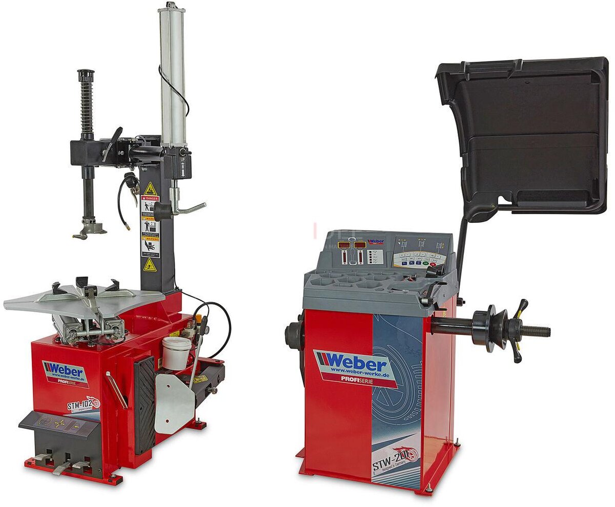 Machine à démonter les pneus Weber professionnelle avec bras de support et jeu d'équilibreurs de pneus