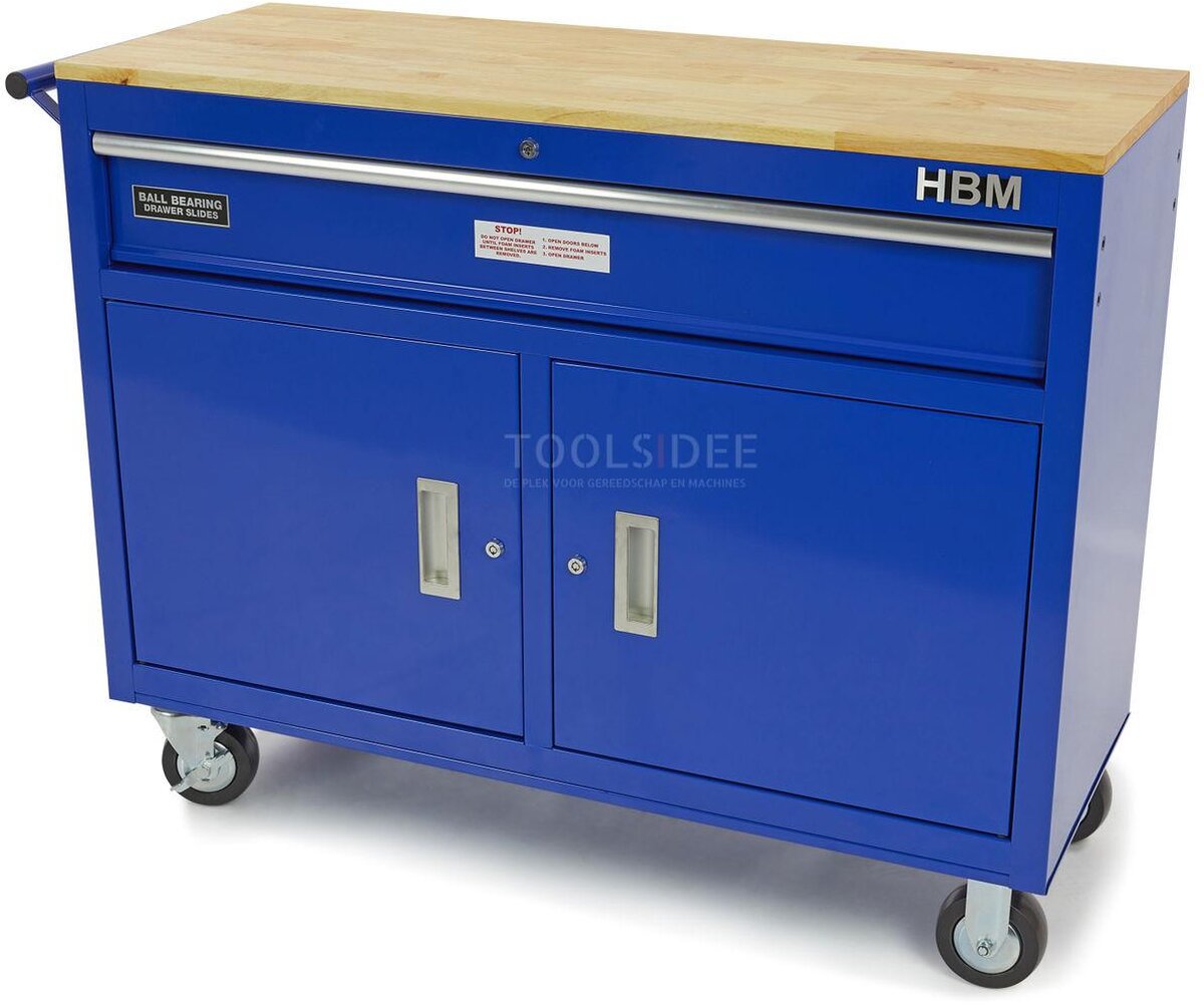 HBM 117 cm Profesjonelt mobilt verktøy vogn / arbeidsbenk blå