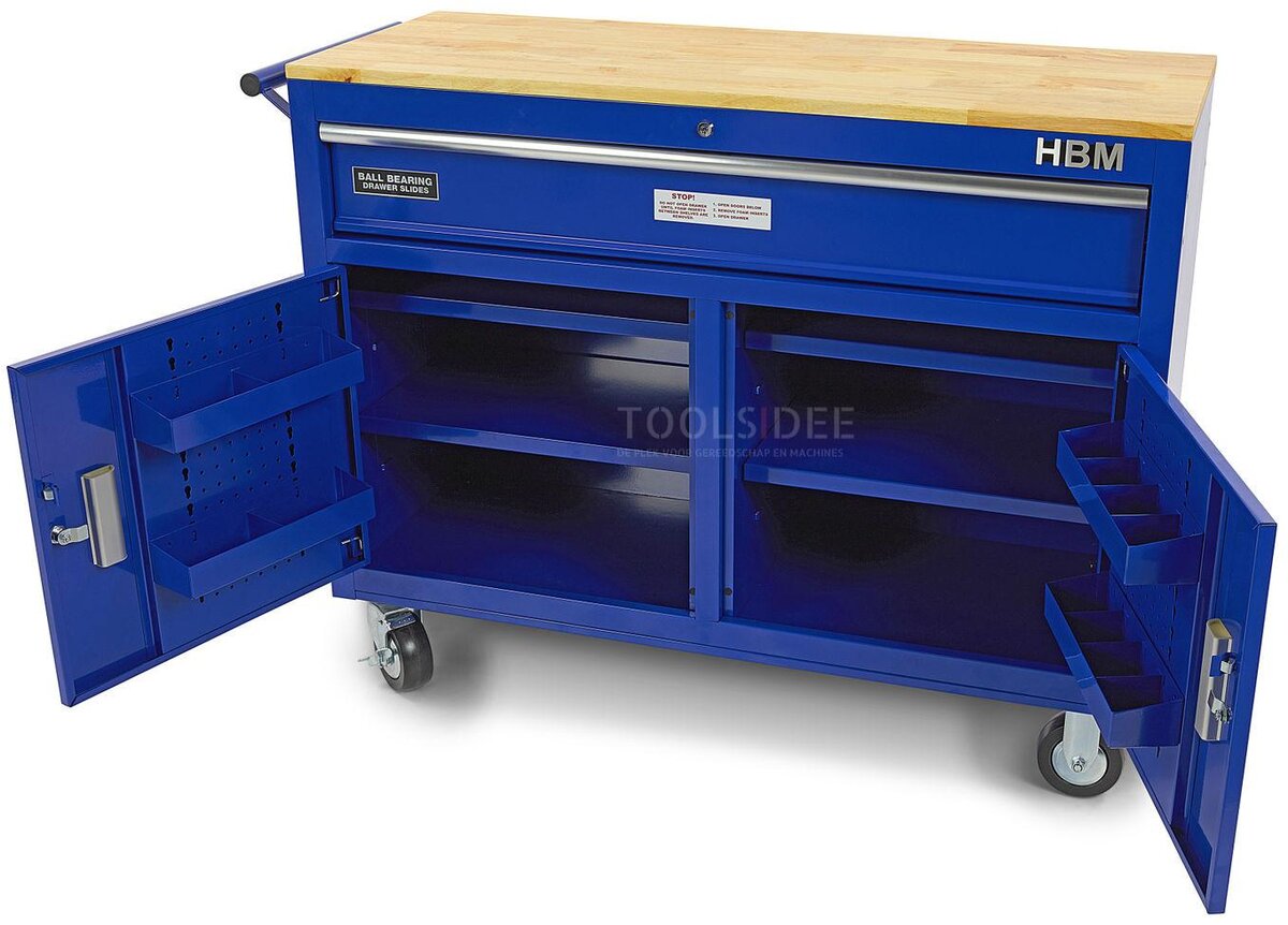 HBM 117 cm Profesjonelt mobilt verktøy vogn / arbeidsbenk blå