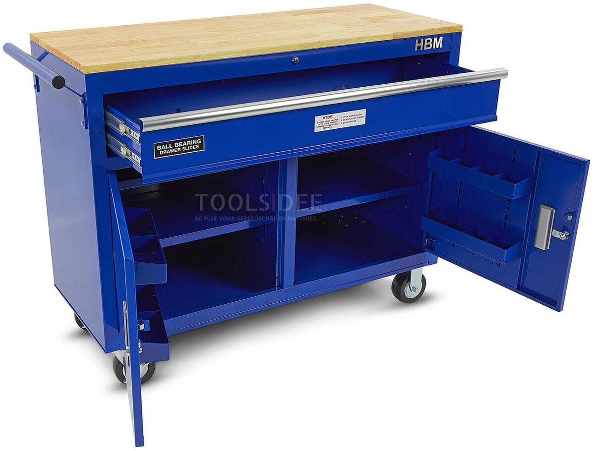 HBM 117 cm Profesjonelt mobilt verktøy vogn / arbeidsbenk blå
