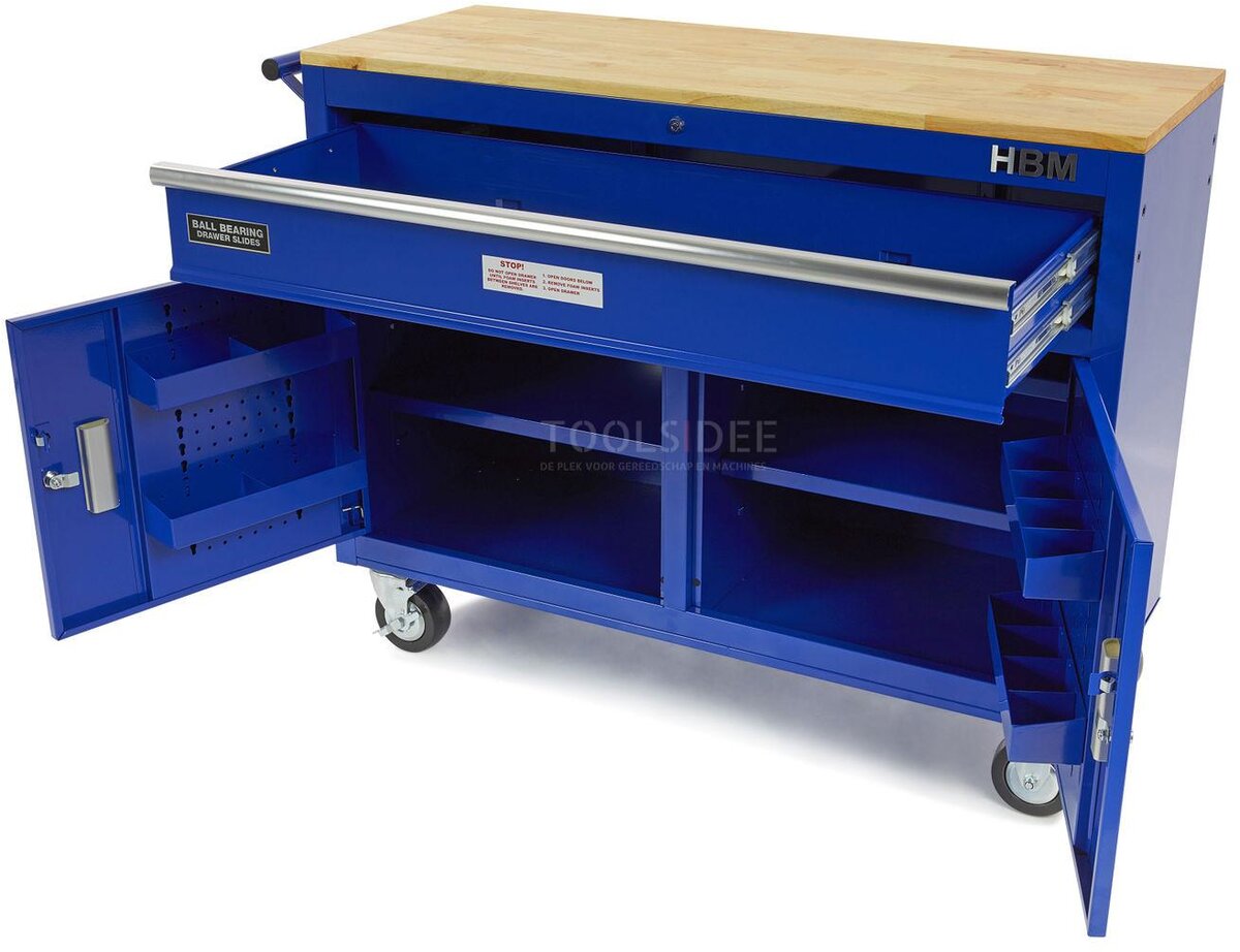 HBM 117 cm Profesjonelt mobilt verktøy vogn / arbeidsbenk blå