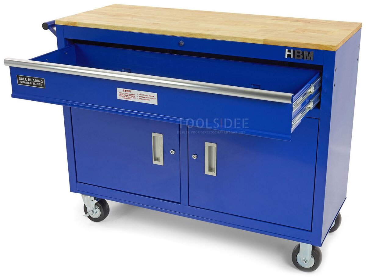 HBM 117 cm Profesjonelt mobilt verktøy vogn / arbeidsbenk blå