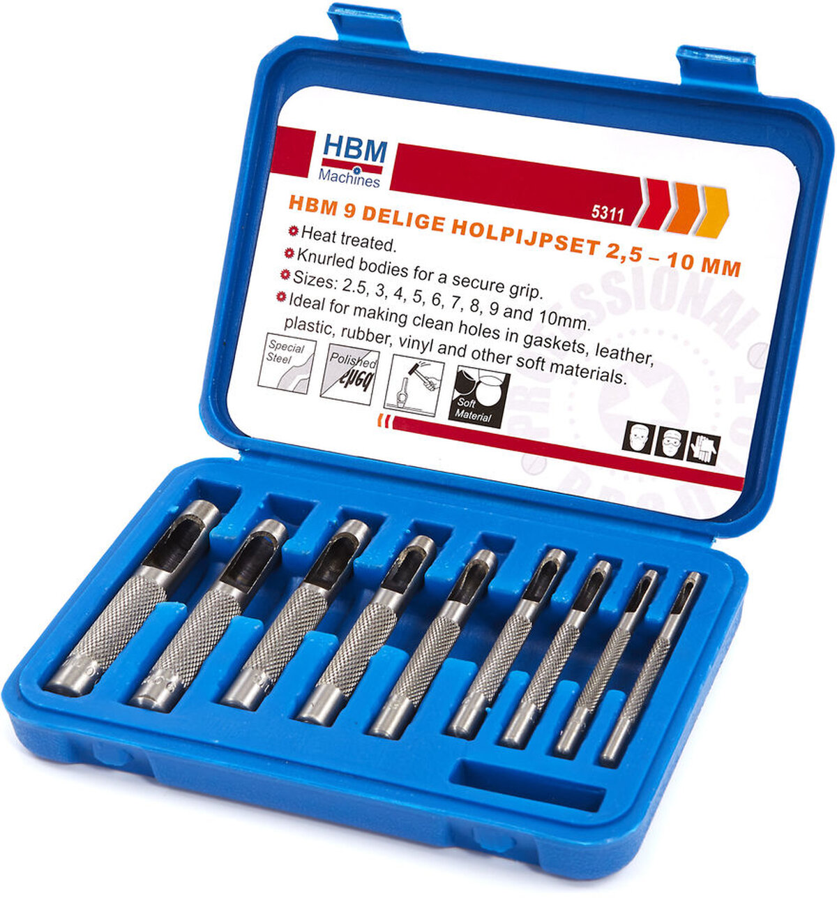 Hbm 9-delad ihålig rörsats 2,5 - 10 mm.