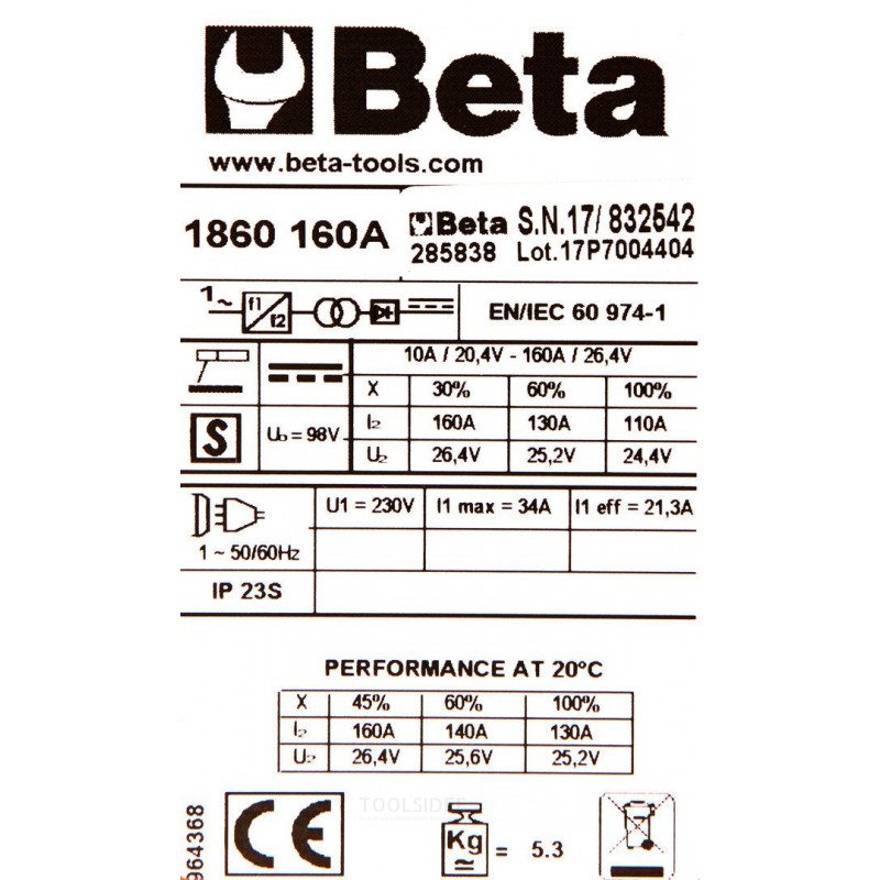 Beta-160A soldadura de CC del inversor - 1860