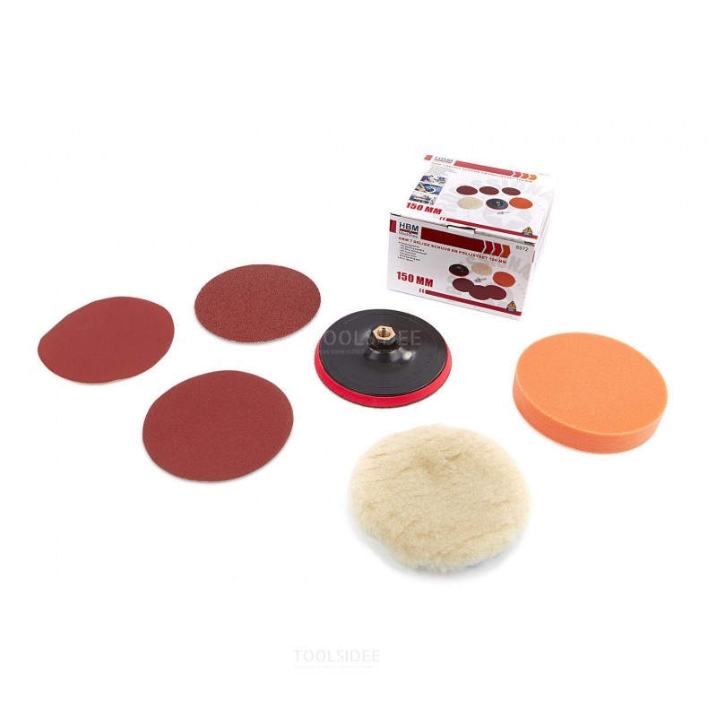 HBM 7-piece sanding and polishing set 150 mm for polisher, grinder or drill