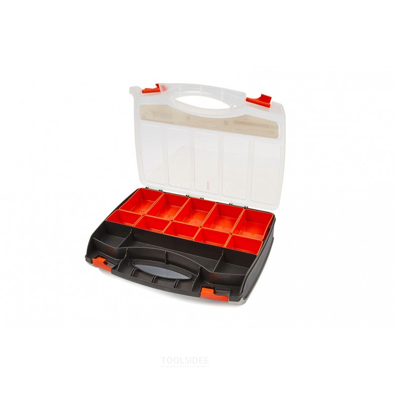 HBM professional assortment box double-sided 37 x 31 x 8 cm. with 21 compartments and 10 bins