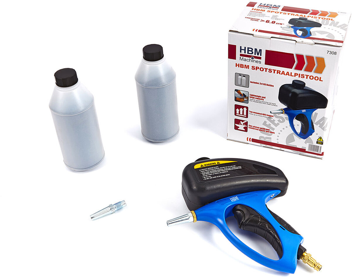 HBM Spot Blasting Gun, inkludert 2 kg Gritt og 2 dyser HBM Spot Blasting Gun, inkludert 2 kg Gritt og 2 dyser