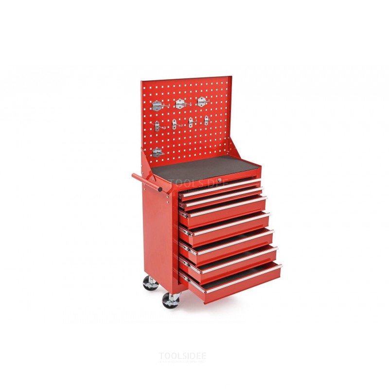 HBM 7 drawers tool trolley with tool wall and 8 hooks - red