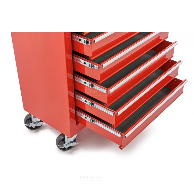 Carrello portautensili HBM 7 cassetti con parete portautensili e 8 ganci - rosso