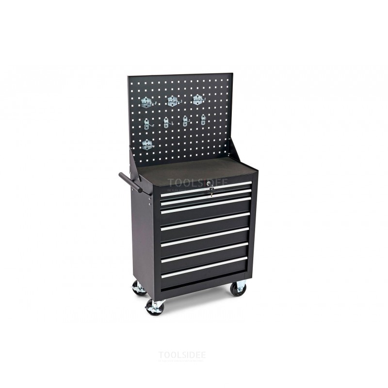 HBM 7 Drawers Tool Trolley with Tool Wall and 8 Hooks - Black