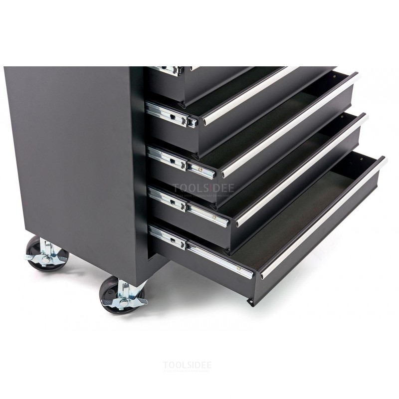 HBM 7 Drawers Tool Trolley with Tool Wall and 8 Hooks - Black