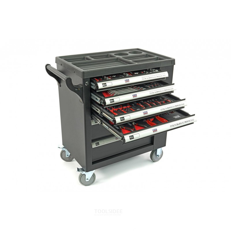 HBM 154 Piece Premium Filled Tool Trolley With Door and Carbon Inlays - SVART