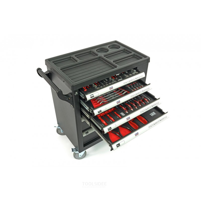 HBM 154 Piece Premium Filled Tool Trolley With Door and Carbon Inlays - SVART