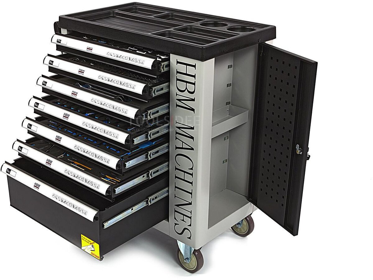 HBM 245 Piece Premium Filled Tool Trolley With Door and Carbon Inlays HBM 245 Piece Premium Filled Tool Trolley With Door and Carbon Inlays