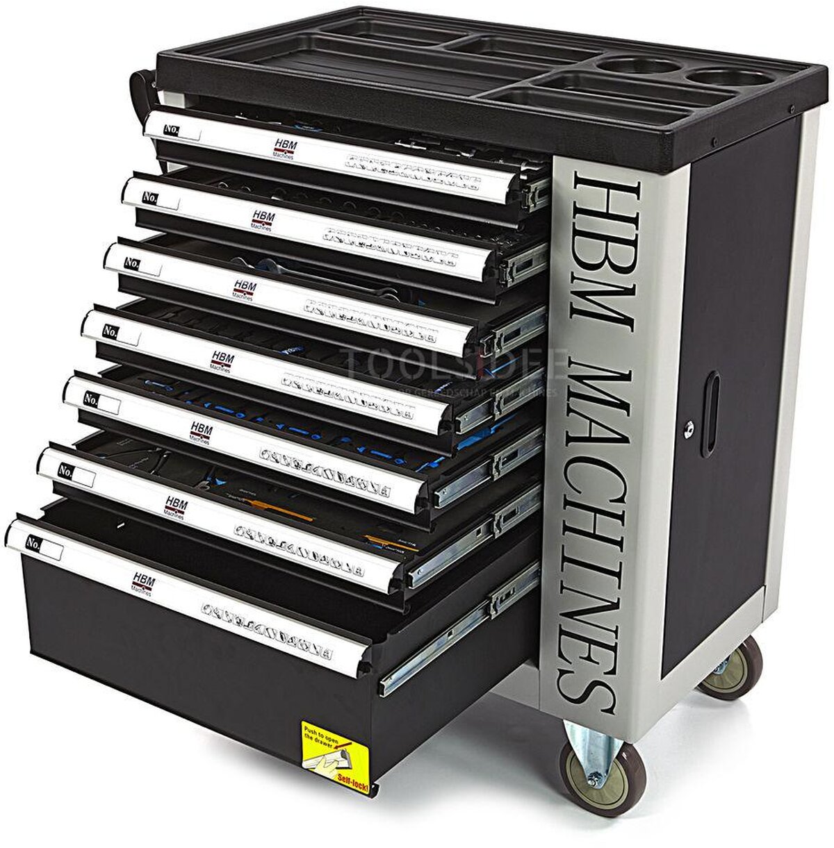 HBM 245 Piece Premium Filled Tool Trolley With Door and Carbon Inlays HBM 245 Piece Premium Filled Tool Trolley With Door and Carbon Inlays