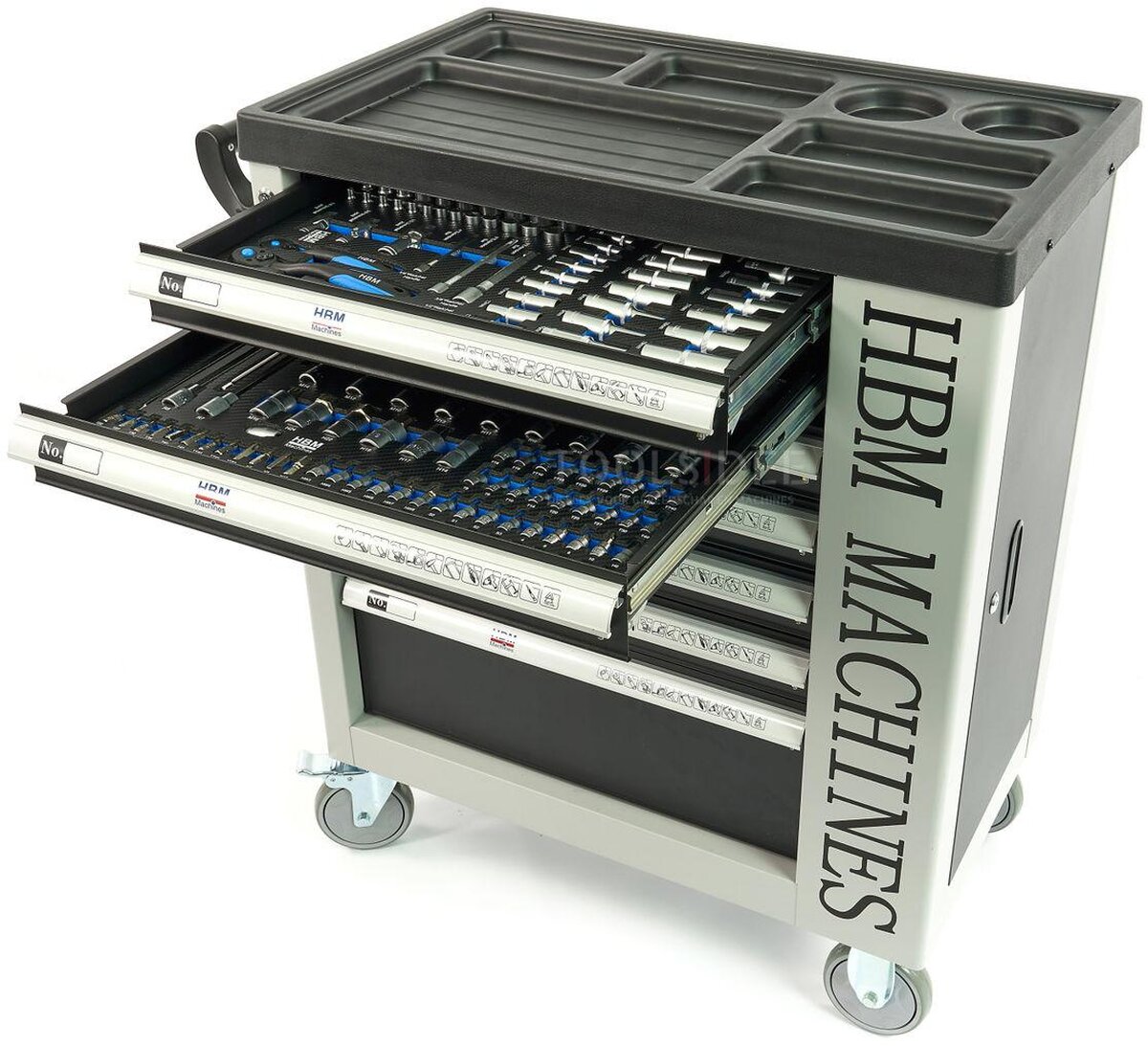 HBM 245 Piece Premium Filled Tool Trolley With Door and Carbon Inlays HBM 245 Piece Premium Filled Tool Trolley With Door and Carbon Inlays