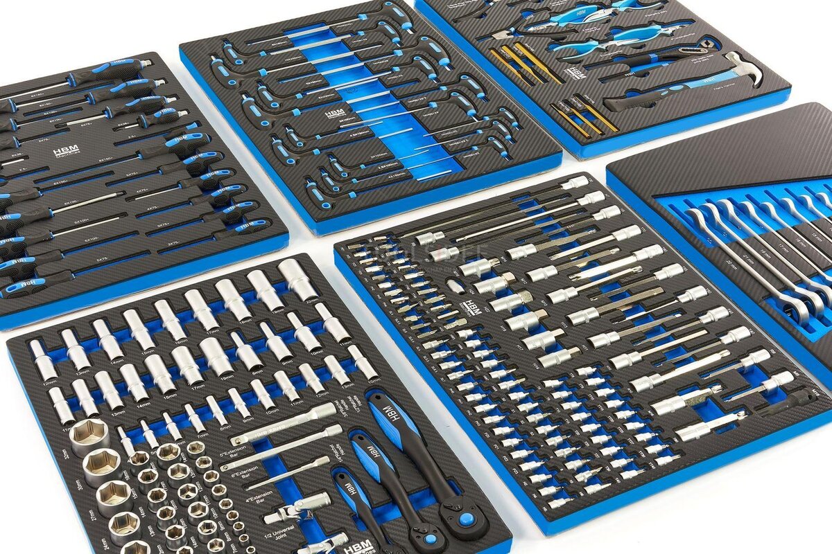 HBM 245 Piece Premium Filled Tool Trolley With Door and Carbon Inlays HBM 245 Piece Premium Filled Tool Trolley With Door and Carbon Inlays