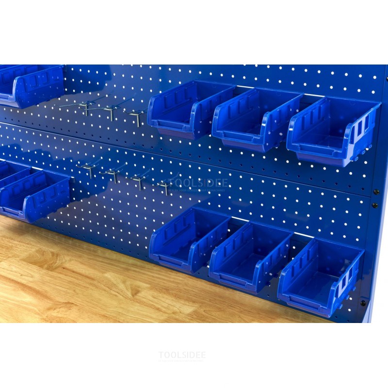 HBM back wall with 12 trays and 12 hooks for the HBM 117 cm mobile tool trolley blue