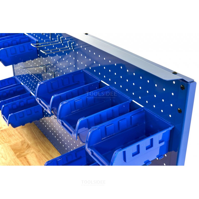 HBM back wall with 12 trays and 12 hooks for the HBM 117 cm mobile tool trolley blue