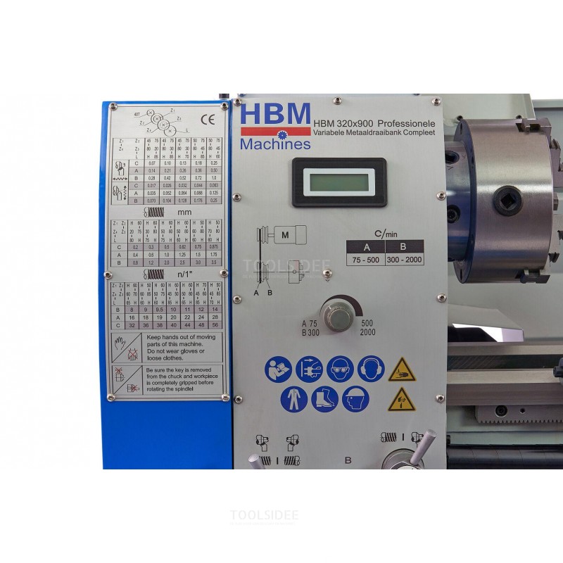 Tornio per metalli variabile professionale HBM 320 x 900 completo