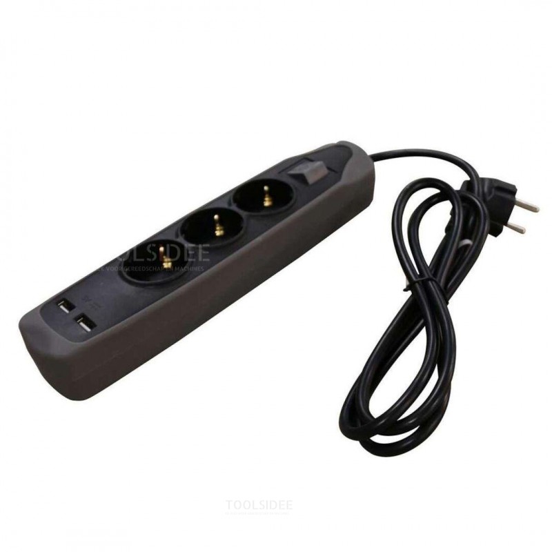 relectric 1.5 meter 3-way power strip with 2 x USB input