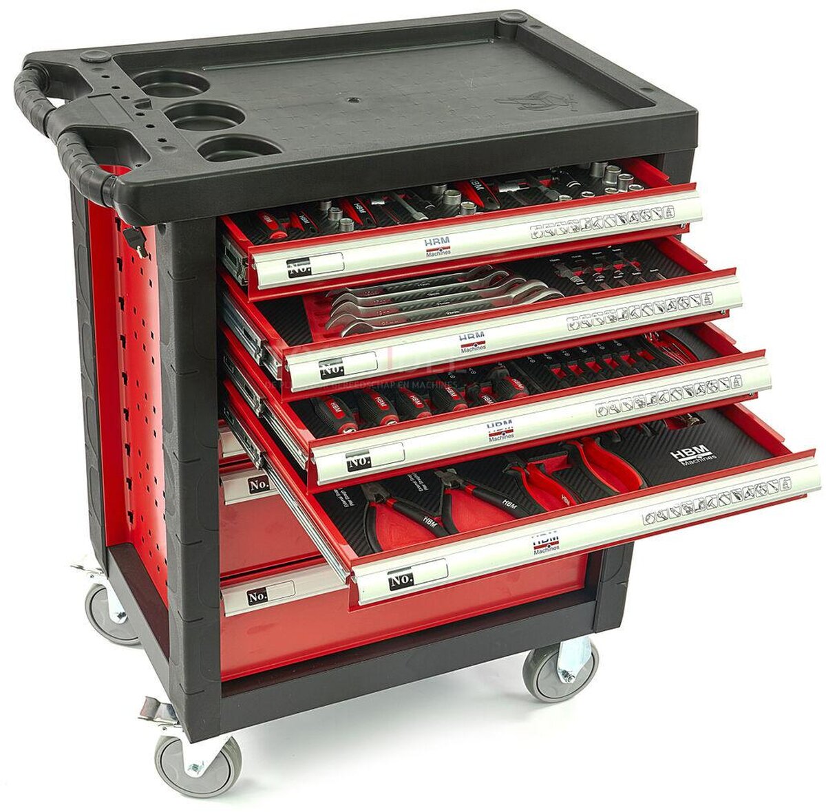 HBM 154 Piece Premium Filled Tool Trolley - RØD