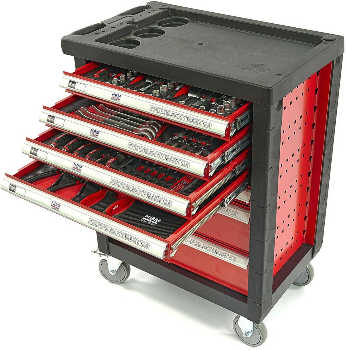 HBM 154 Piece Premium Filled Tool Trolley - RØD