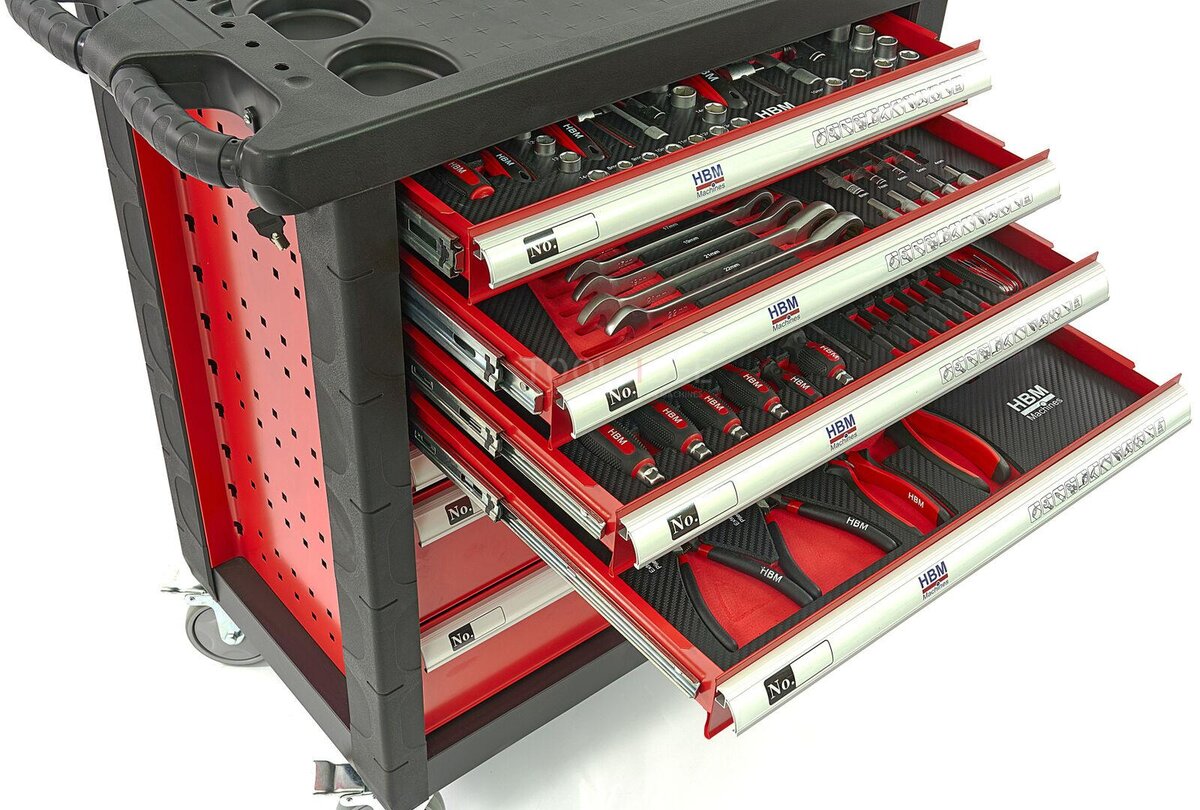 HBM 154 Piece Premium Filled Tool Trolley - RØD