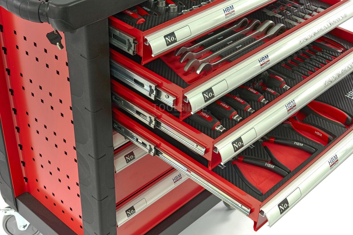 HBM 154 Piece Premium Filled Tool Trolley - RØD