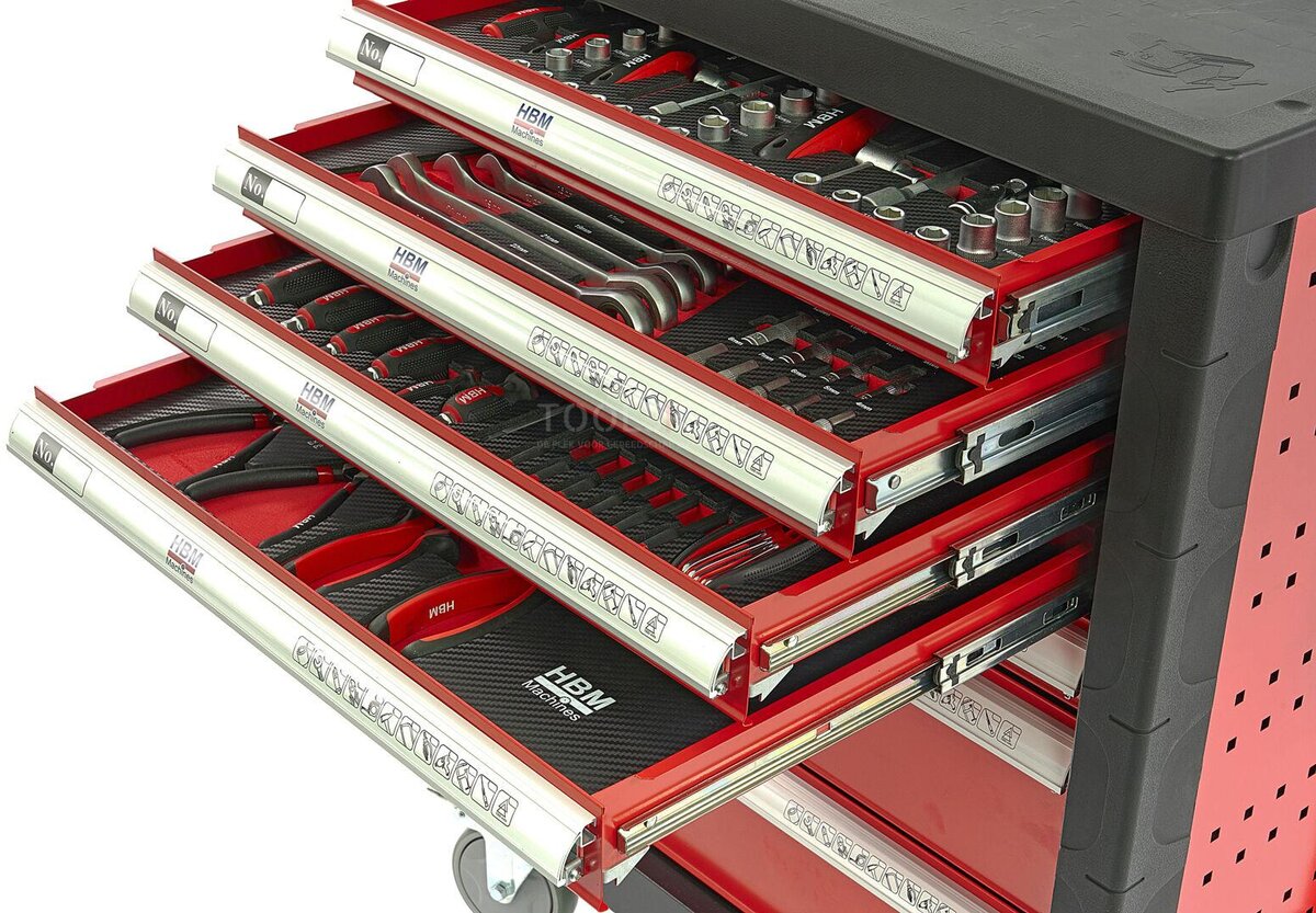 HBM 154 Piece Premium Filled Tool Trolley - RØD