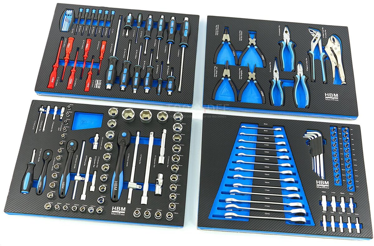 HBM 154 Piece Premium Tool Refill for Tool Trolley - BLÅ