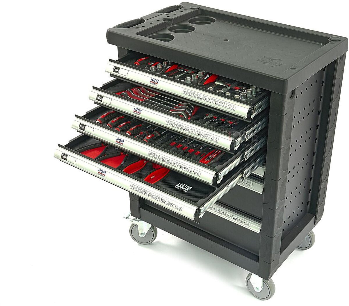 HBM 154 Piece Premium Filled Tool Trolley - SVART