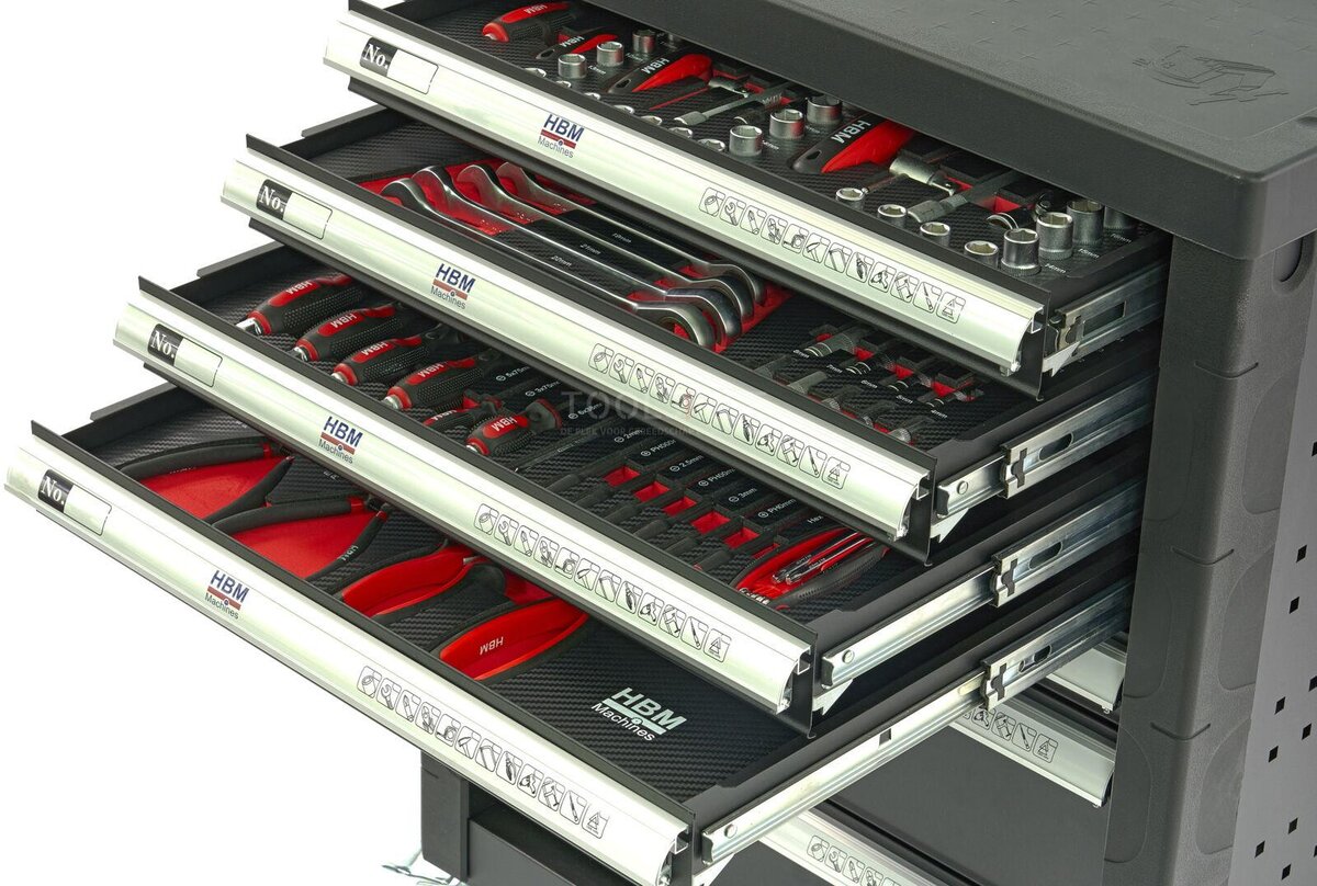 HBM 154 Piece Premium Filled Tool Trolley - SVART