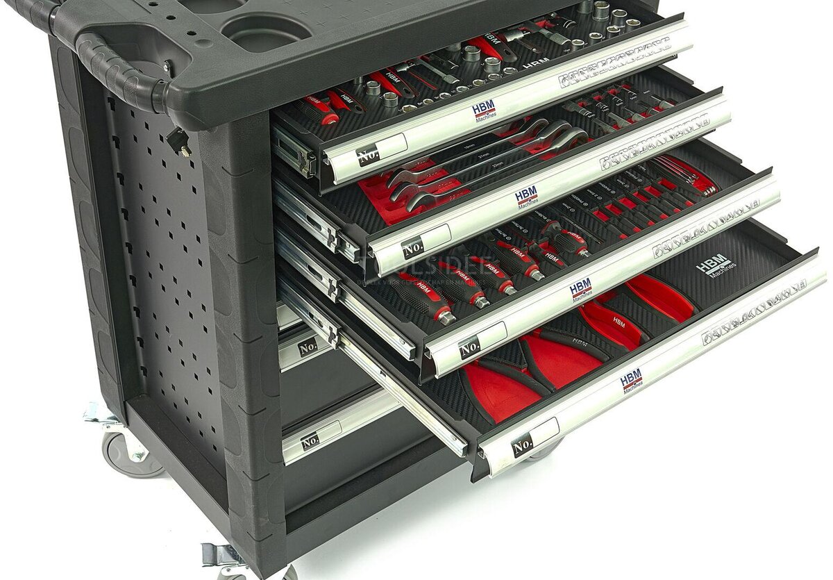 HBM 154 Piece Premium Filled Tool Trolley - SVART
