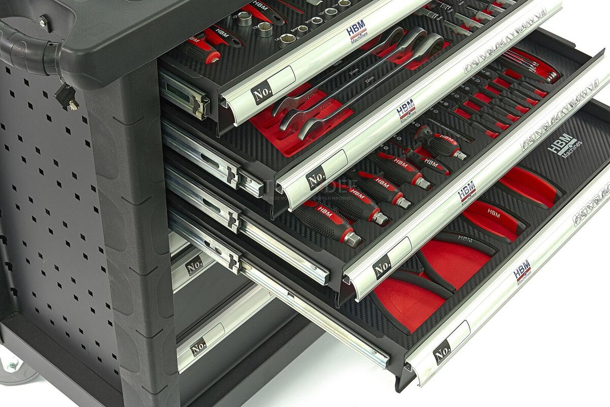 HBM 154 Piece Premium Filled Tool Trolley - SVART
