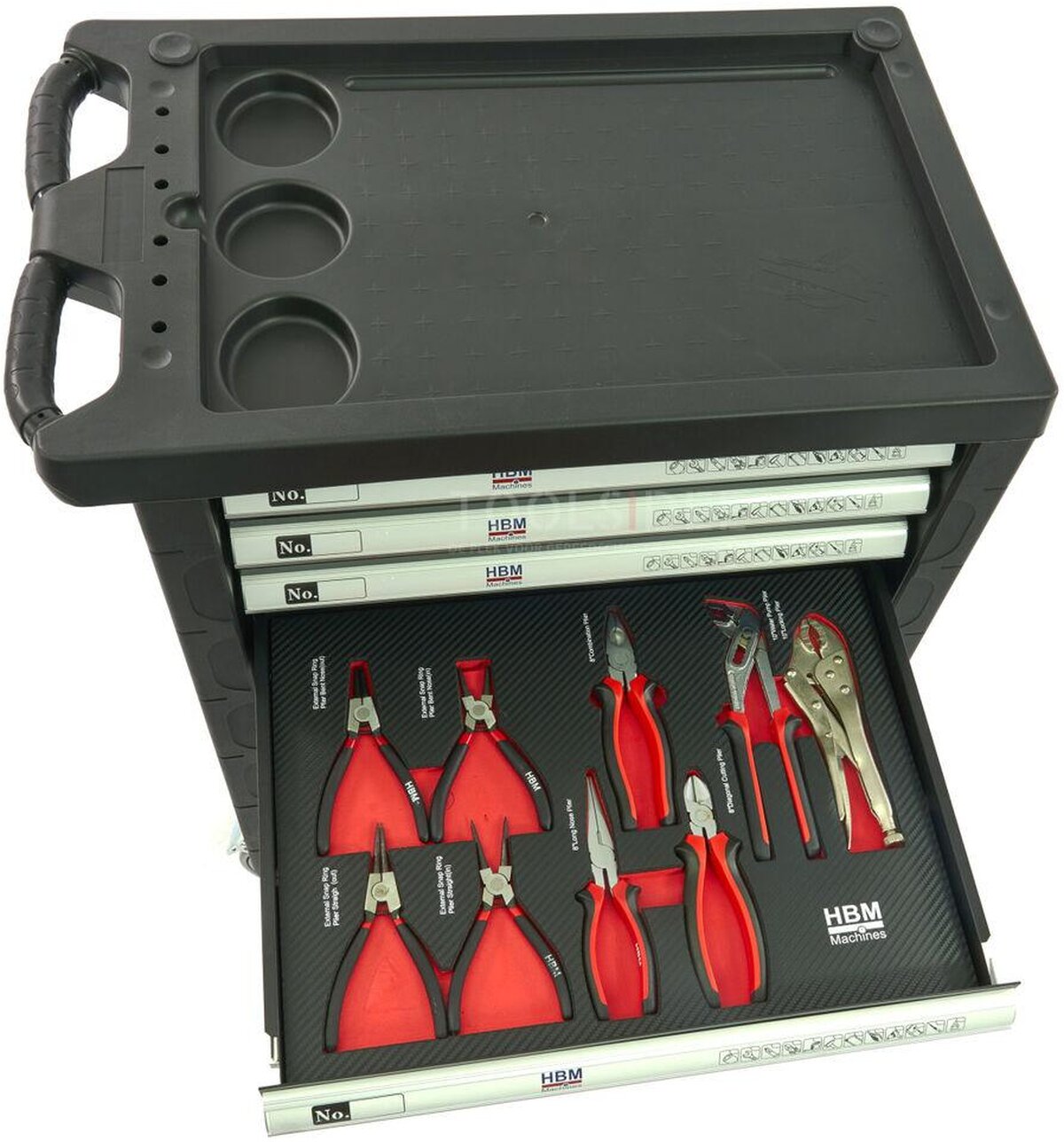 HBM 154 Piece Premium Filled Tool Trolley - SVART