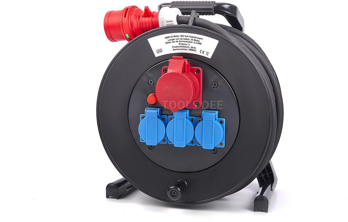 HBM Professionele 25 Meter 230 en 380 Volt Kabelhaspel, Stoomhaspel 3 x 2,5 mm