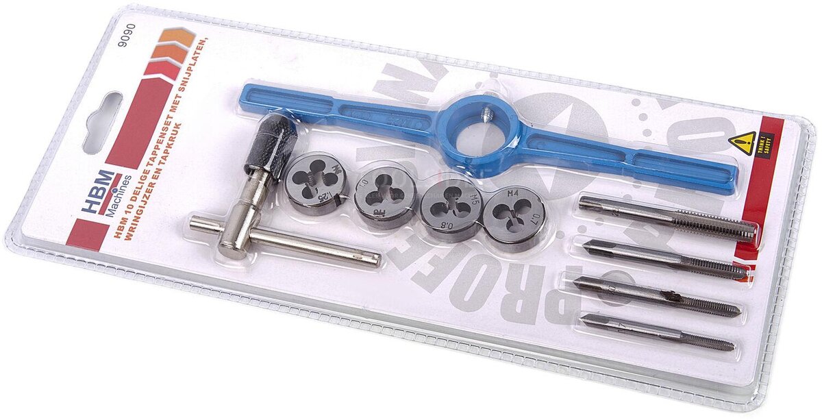 HBM 10-piece tap set with cutting plates, tapping iron and tap handle