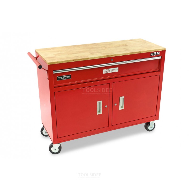 HBM 117 cm Professional Mobile Tool Trolley / Workbench - RED