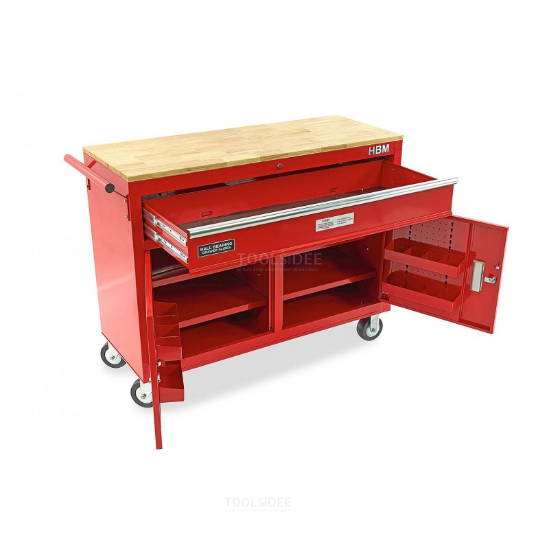 HBM 117 cm Professional Mobile Tool Trolley / Workbench - RED