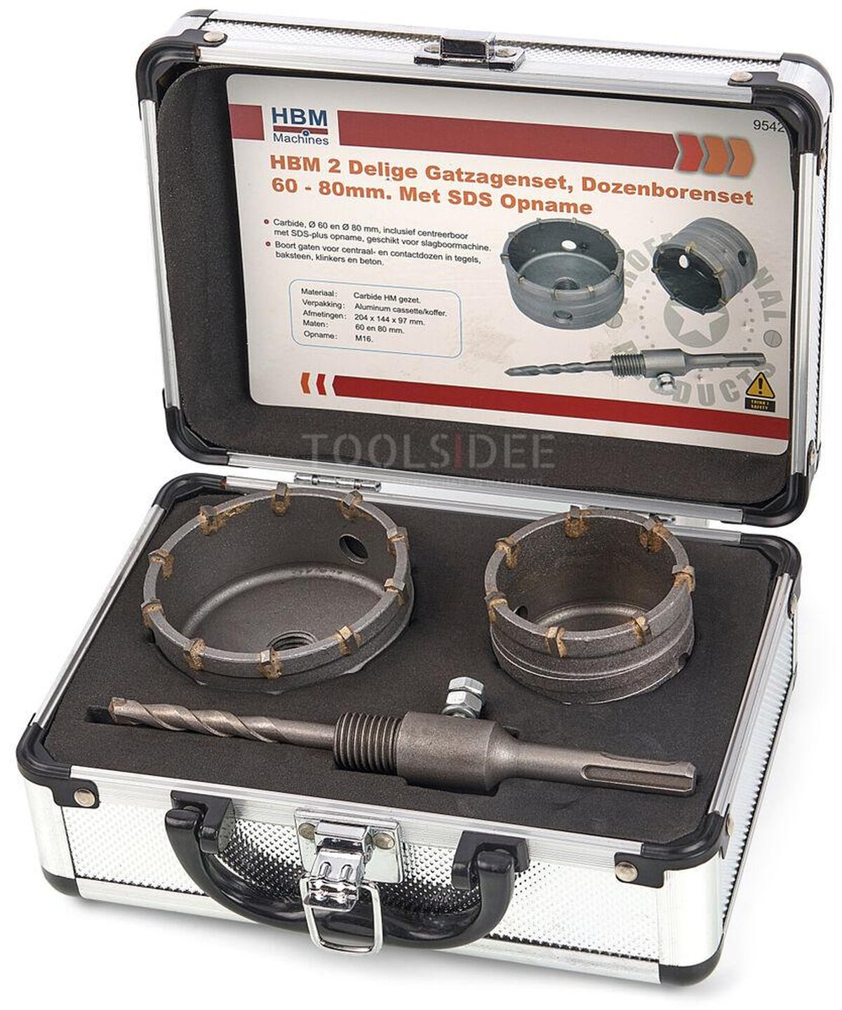 HBM 2 Delige Gatzagenset, Dozenborenset 60 - 80mm Met SDS Opname