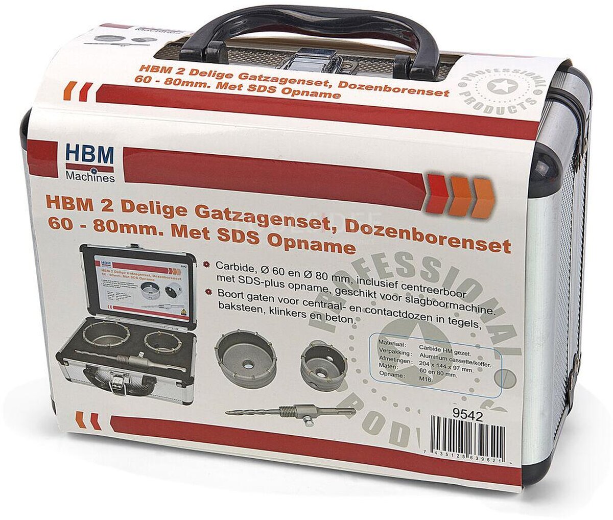 HBM 2 Delige Gatzagenset, Dozenborenset 60 - 80mm Met SDS Opname