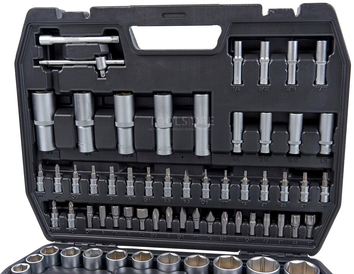 HBM 108-osainen ammattimainen pistorasiasarja TUUMAA koot