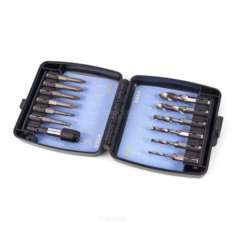 HBM 14-piece combination tap drill and bit set with bit holder